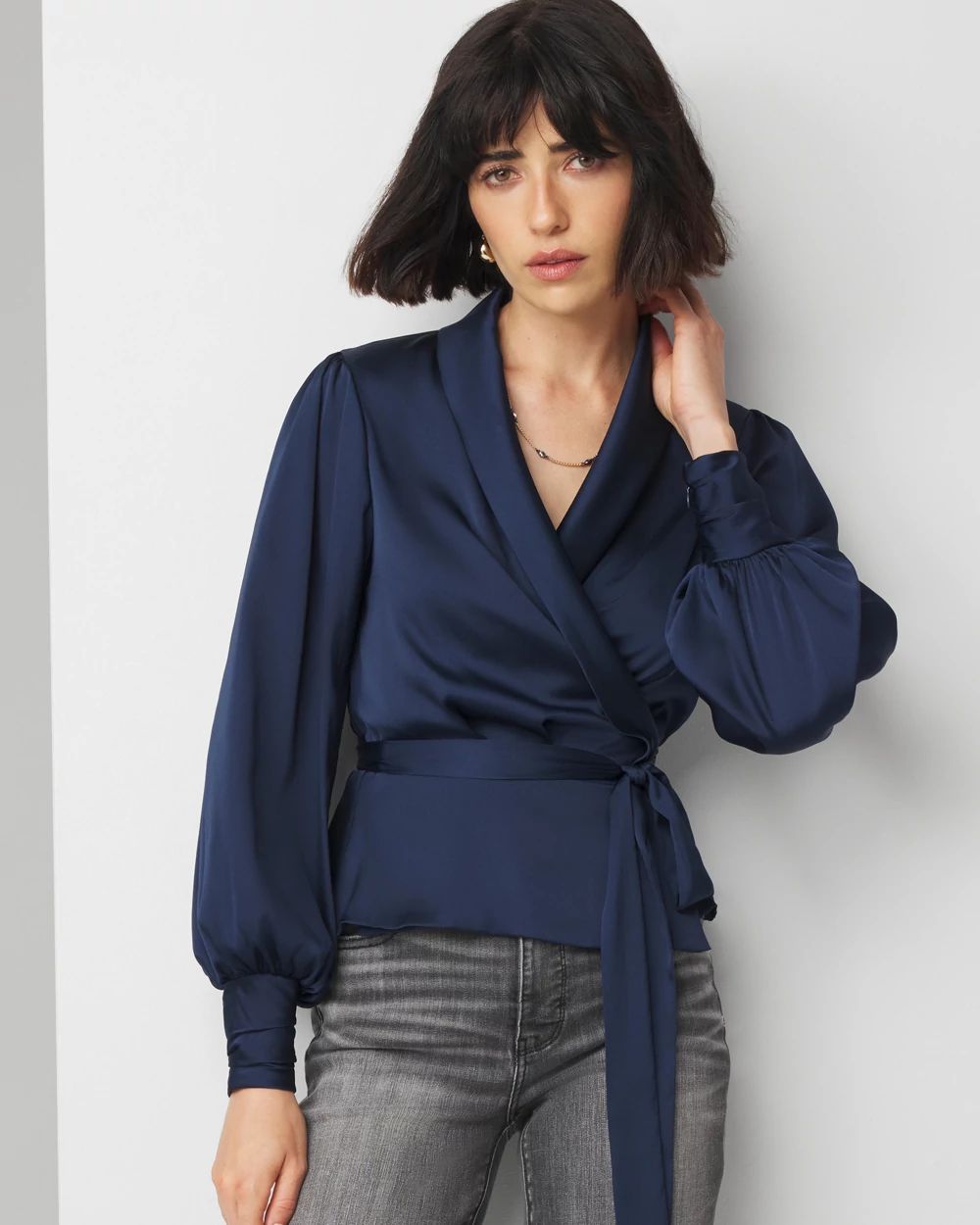 Satin wrap blouse outlet